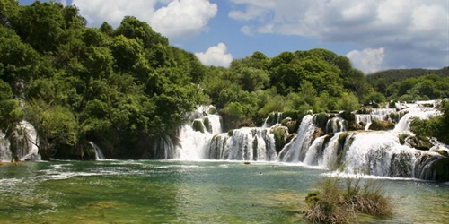 Krka is a river in Croatia's Dalmatia region, noted for its numerous waterfalls. It is 73 km (45 mi) long and its basin covers an area of 2,088 km2 (806 sq mi)
